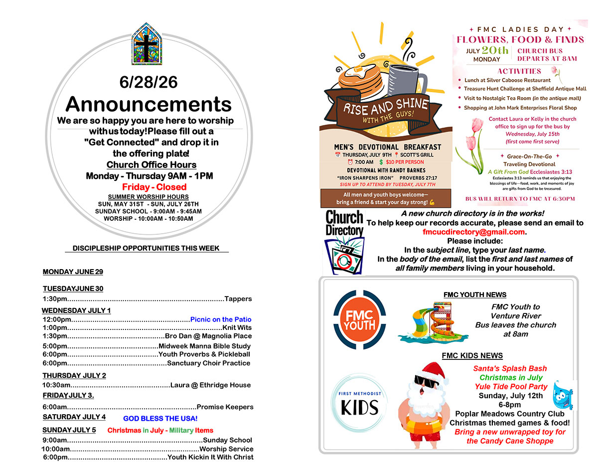 Church announcements 6-28-26