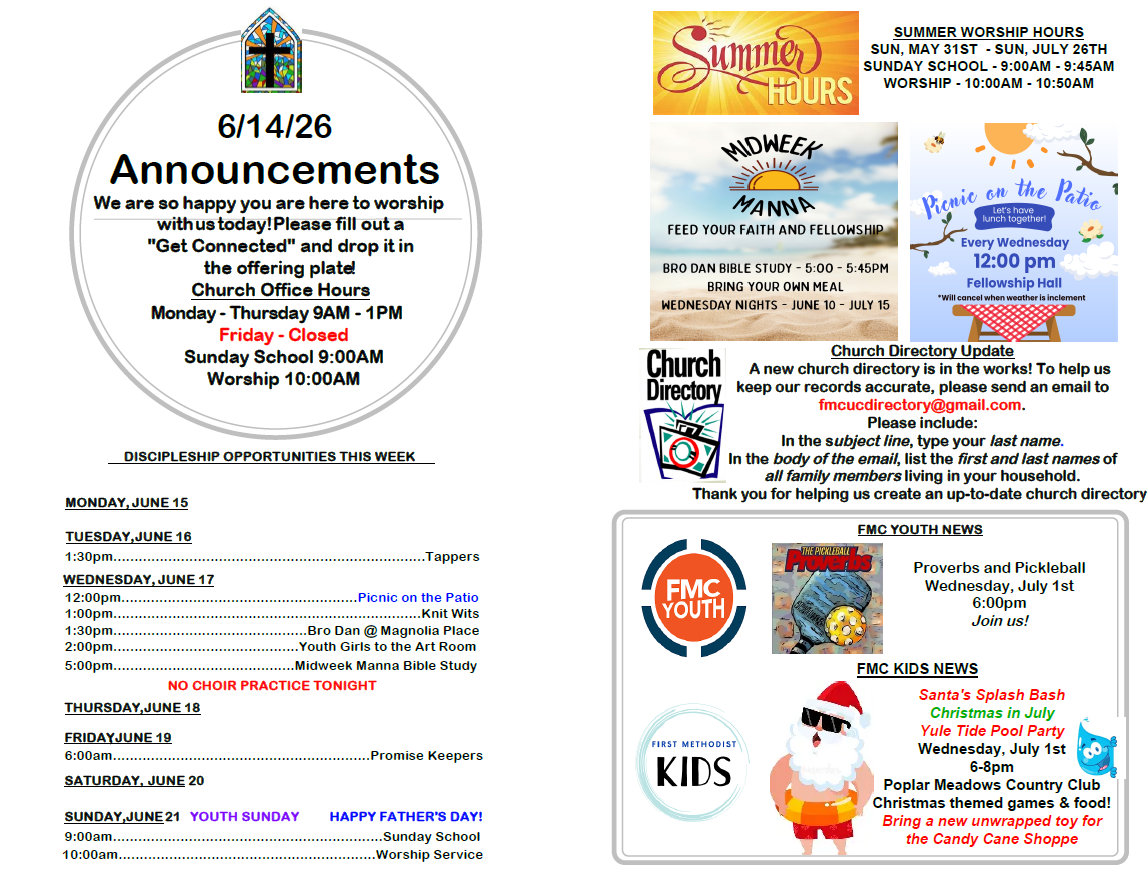 Church announcements-5-3-26